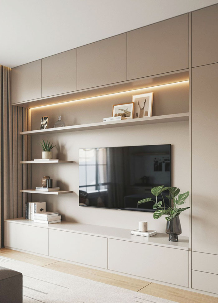 Vách tivi phòng khách hiện đại